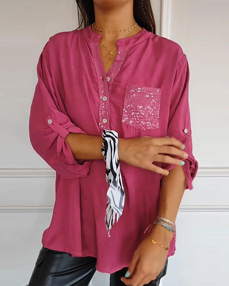 Løs casual topp med paljetter og patchwork