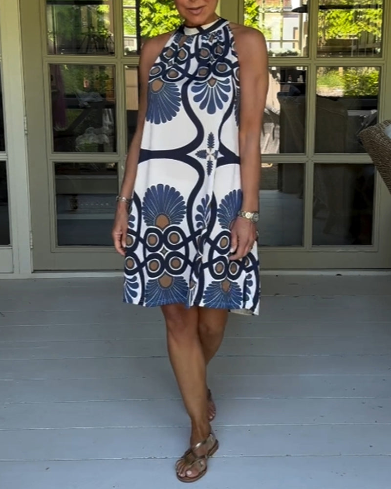 Kjole med halterhals i vintageprint