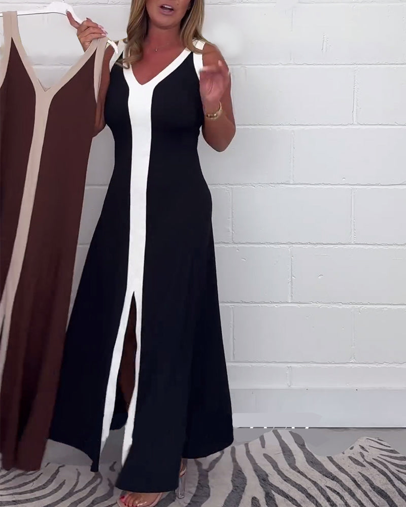 Ermeløs fargeblokk med splittkjole