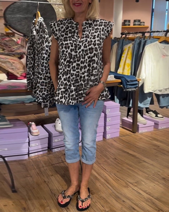 Leopard-print lappetopp avslappet topp