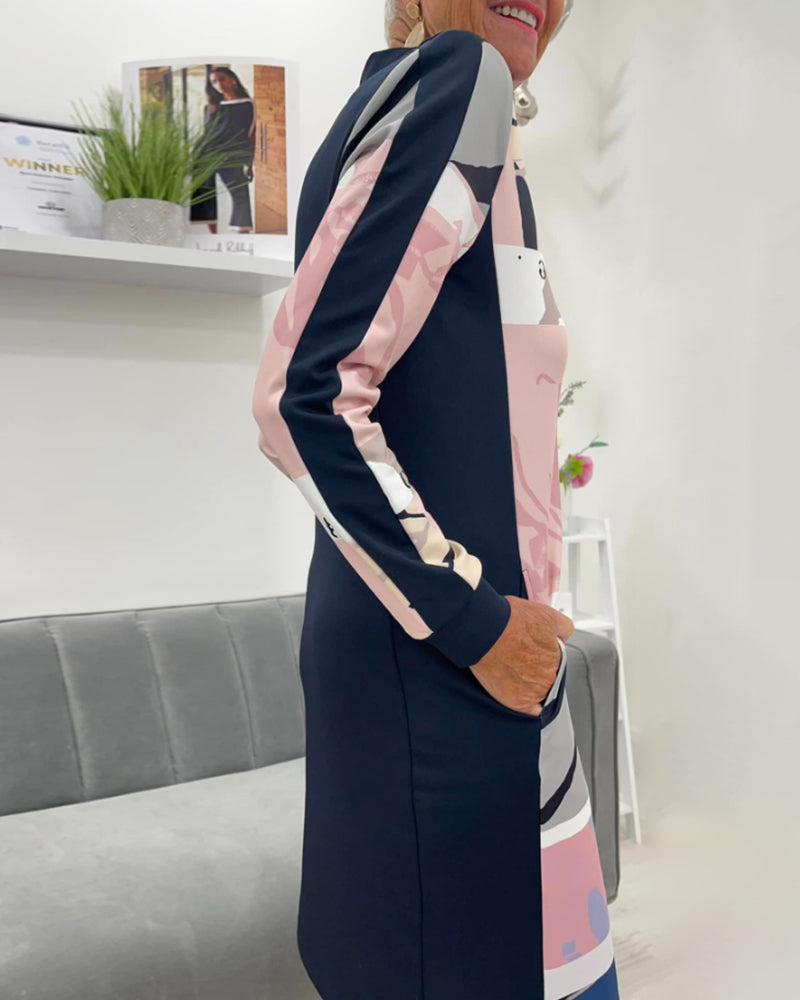 Langermet lomme med glidelås i fargeblokkkjole