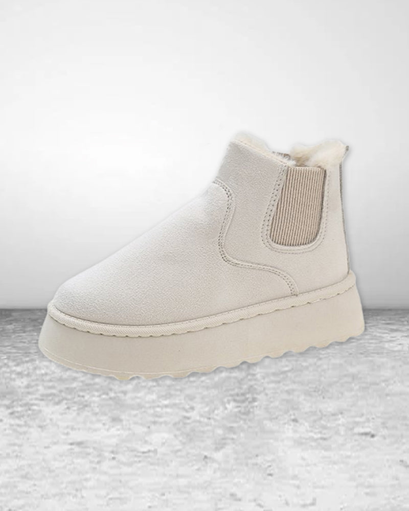 Ensfargede snøstøvler med tykk såler