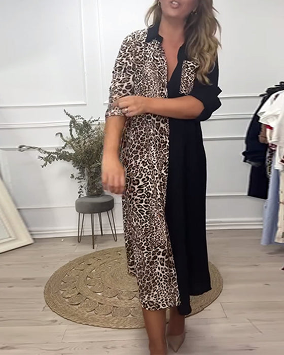 Lapel-kjole med leopardmønster