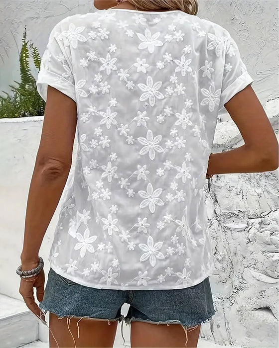 V-hals ensfarget blonde temperamentbluse