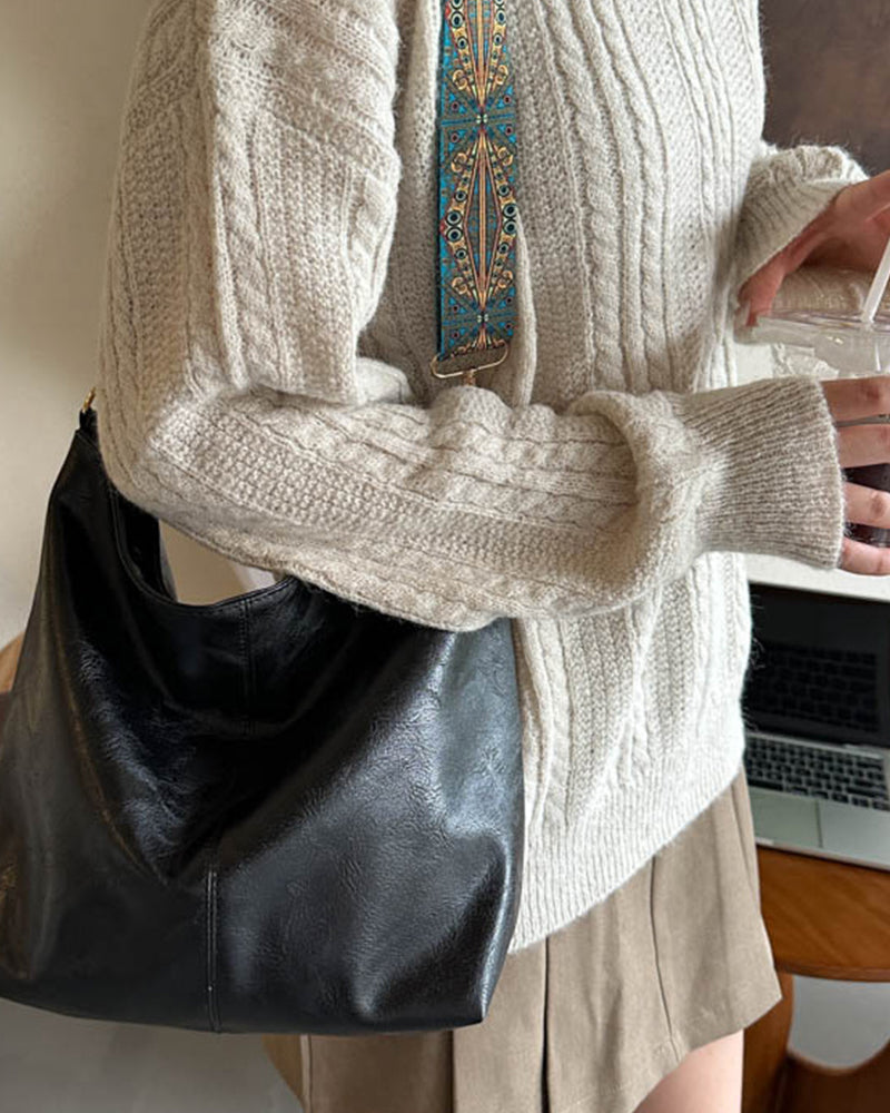 Vintage skulderreim bøtteveske med stor kapasitet