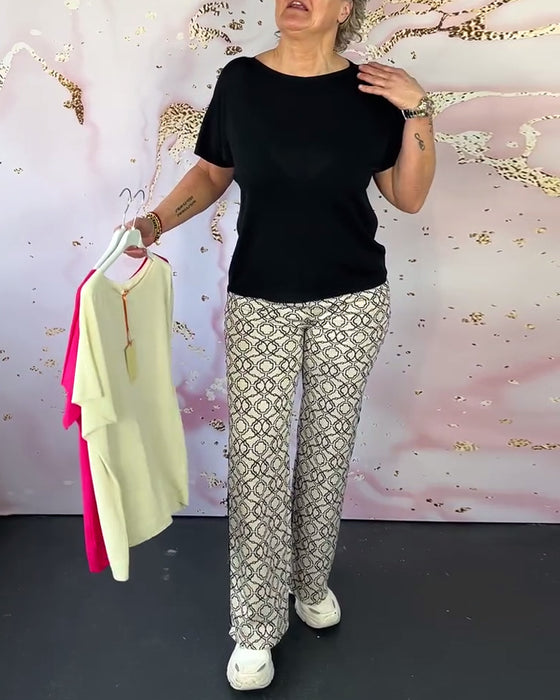 Ensfarget casual T-skjorte med rund hals