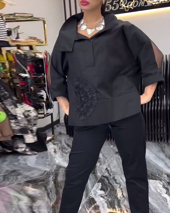 Lapel-blonde med lappeteppe blomsterbluse