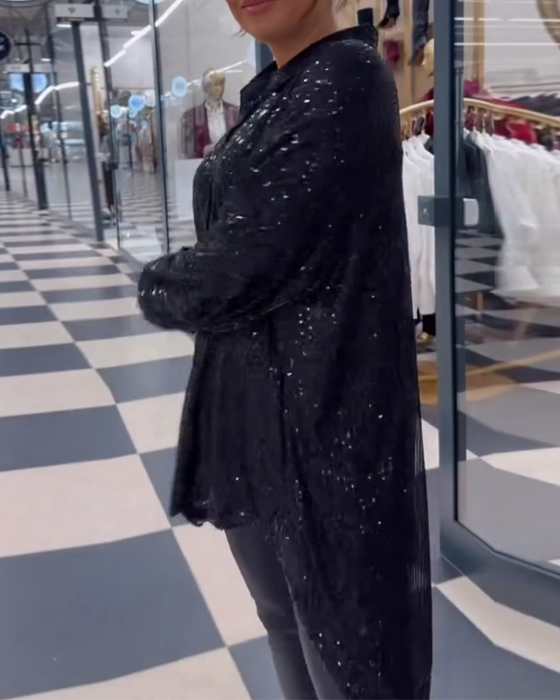 Casual skjorte med paljetter i jakkeslag