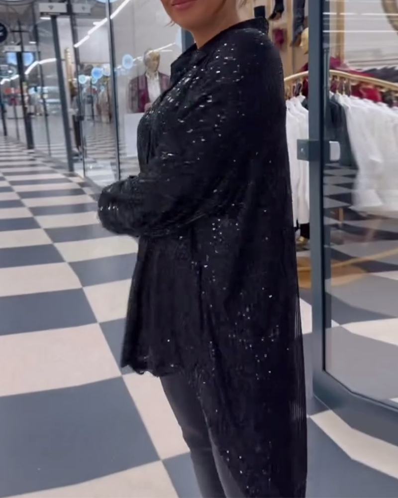 Casual skjorte med paljetter i jakkeslag