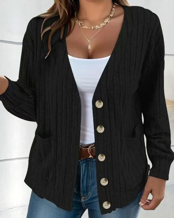 Ensfarget V-hals langermet kåpe