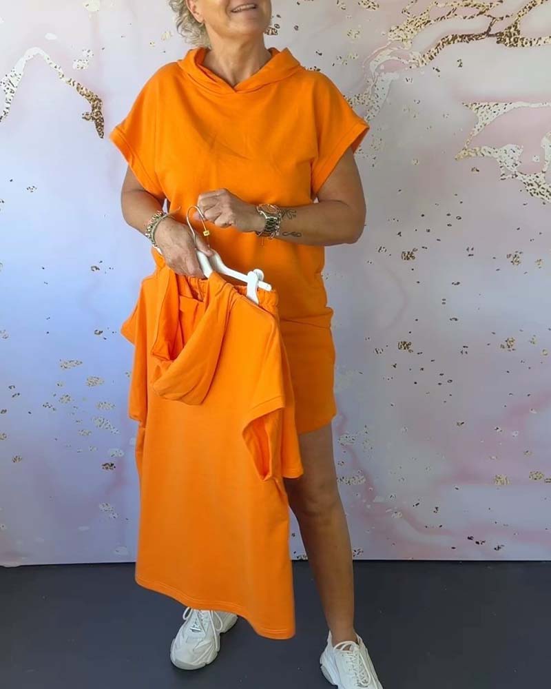 Løst hettesett med ensfarget og kortermet