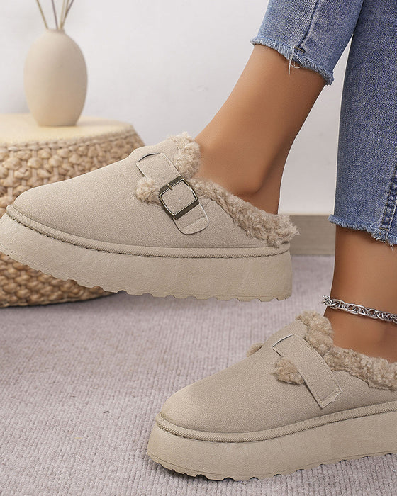 Varme tøfler med tykk såle i plysjspenne