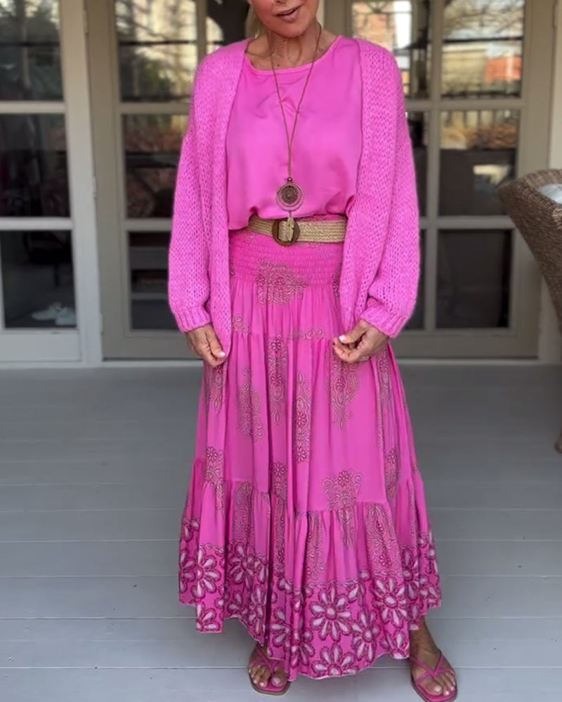 Ensfarget langermet casual cardigan