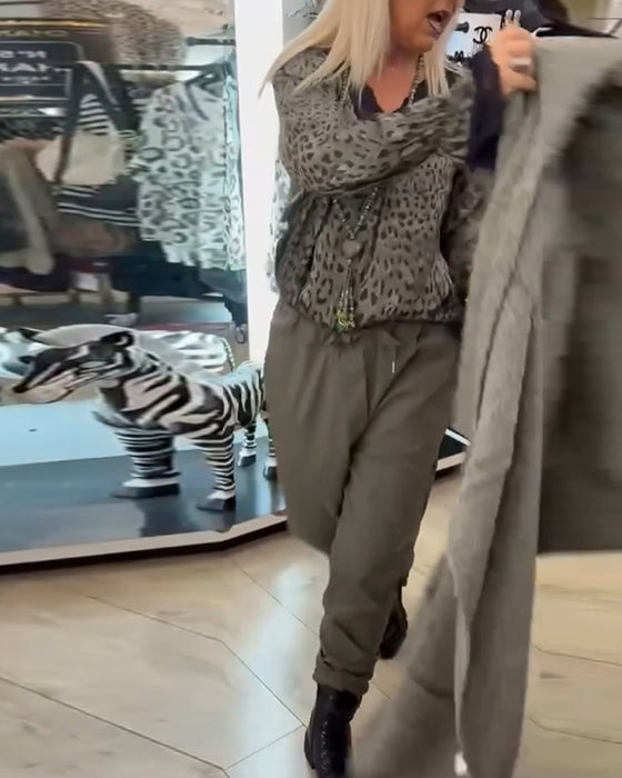 Ensfarget fritidsbukse med snøring