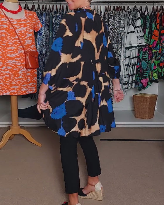 V-hals avslappet langermet bluse i kontrastfarge