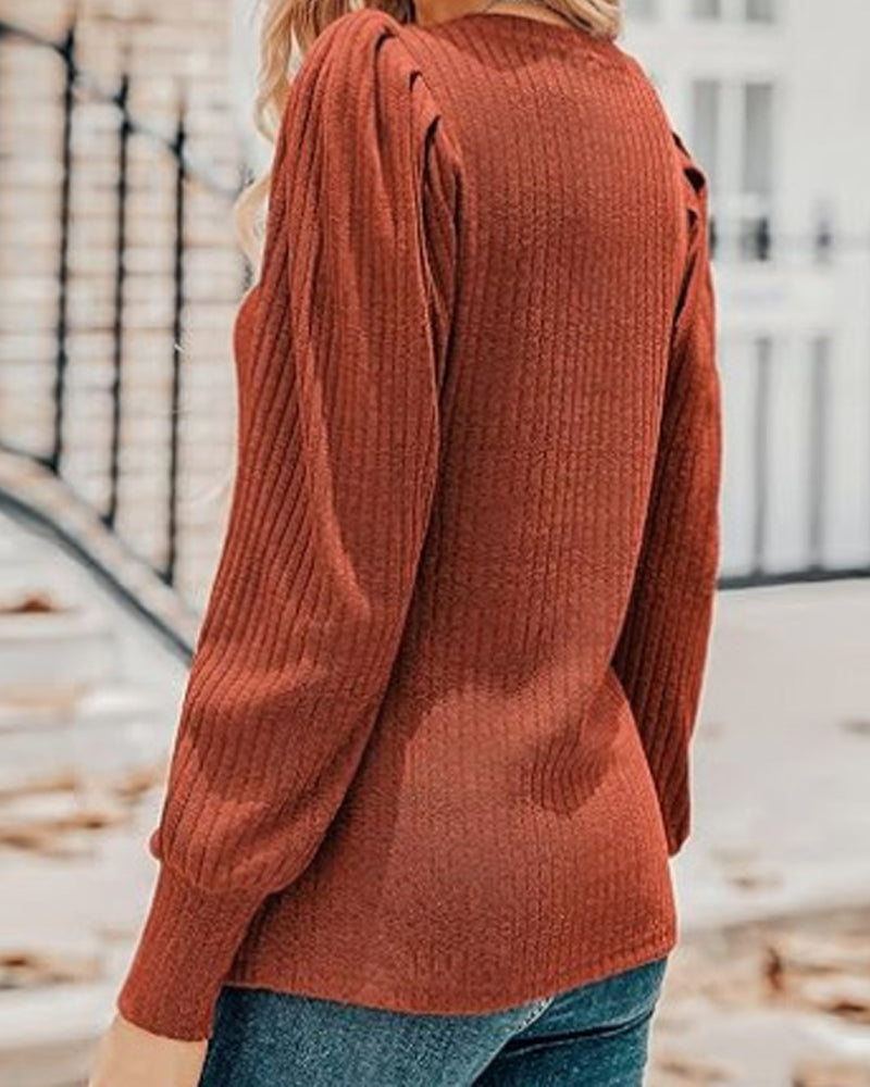 V-hals ensfarget langermet topp