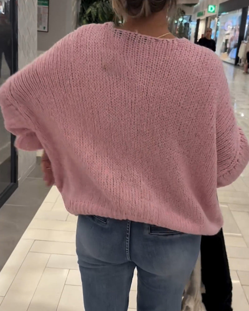 Uformell ensfarget langermet cardigan med snøring