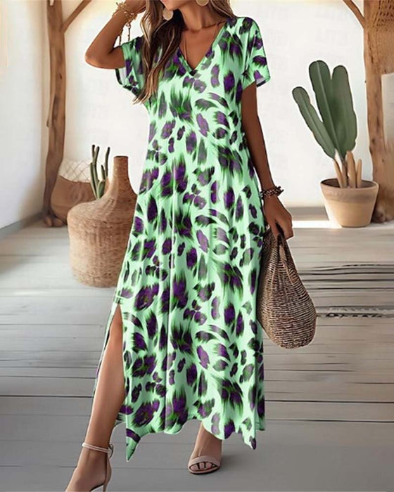 Skirt med splitt og V-nakke lang