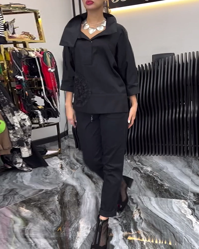 Lapel-blonde med lappeteppe blomsterbluse