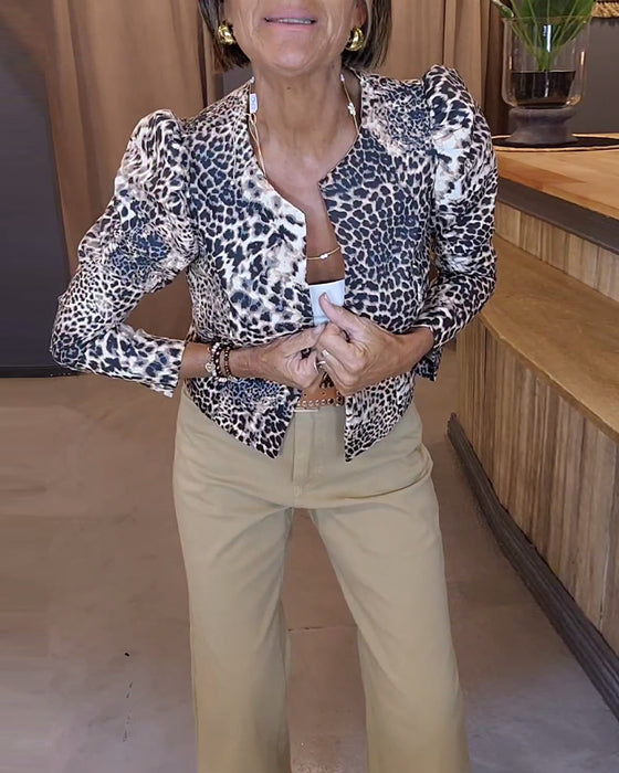 Leopard-trykk puffermer casual jakke
