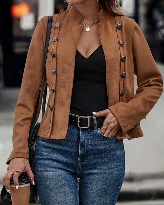 Stilig dobbeltspent ensfarget jakke