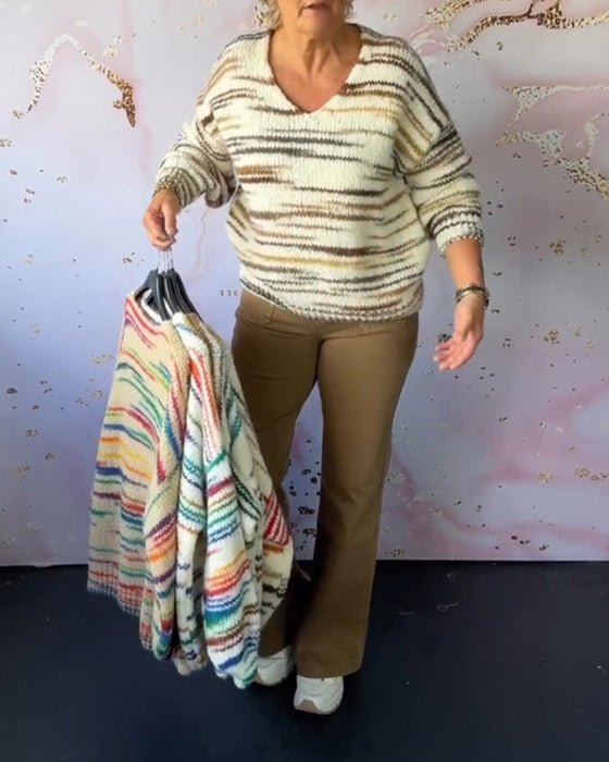 V-hals printet casual pullover genser