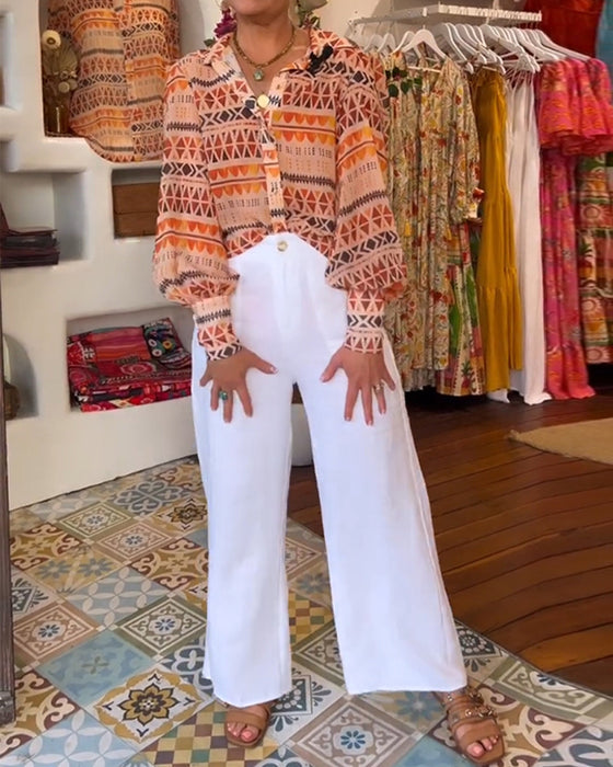 Skjorte med jakkeslag og retrotrykk