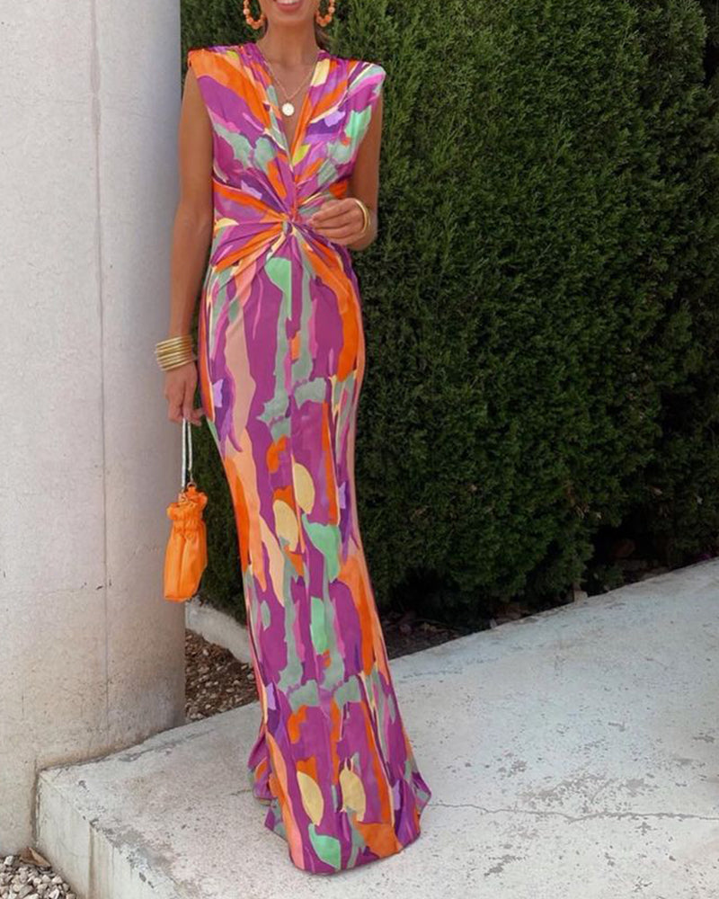 Sexy ermeløs kjole med knutetrykk