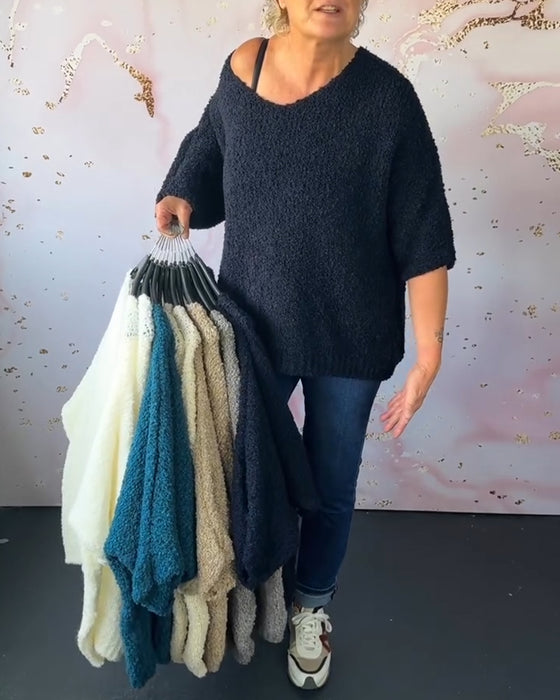 V-hals ensfarget casual genser