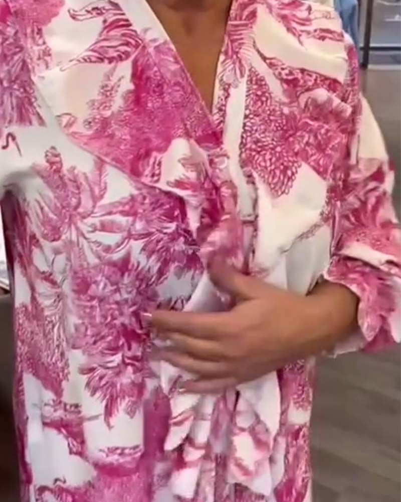 Uformell bluse med volang med skånsom trykk