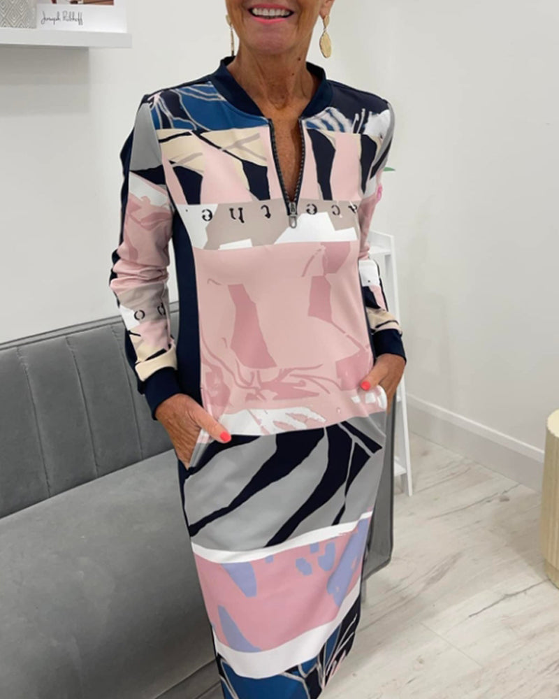 Langermet lomme med glidelås i fargeblokkkjole