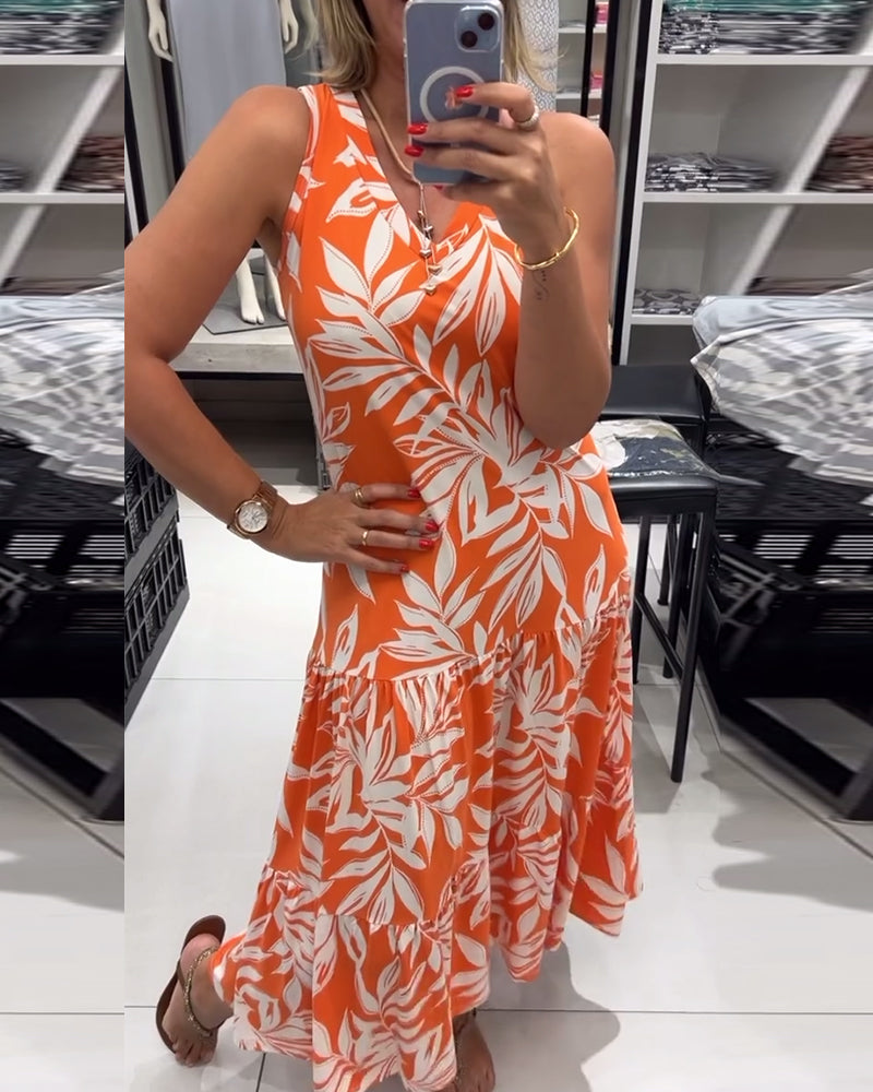 Uformell ermeløs kjole med lønneblad