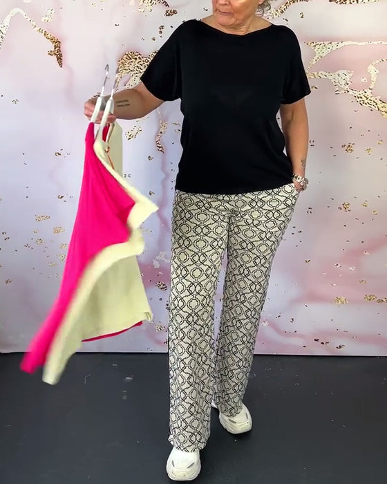 Ensfarget casual T-skjorte med rund hals