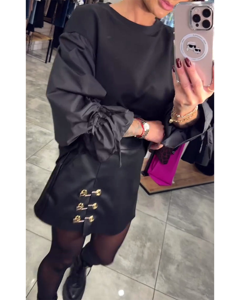 Ensfarget elegant genser med rund hals