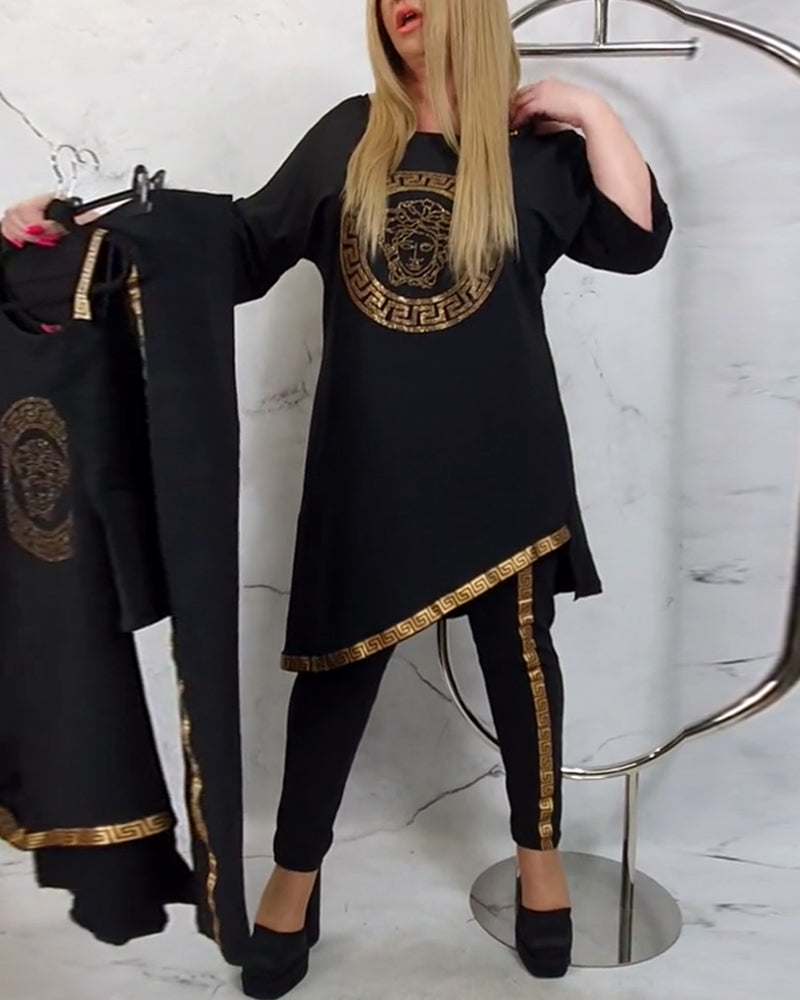 Uregelmessig todelt dress med trykk