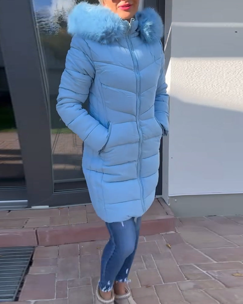 Uformell ensfarget polstret jakke med glidelåslomme