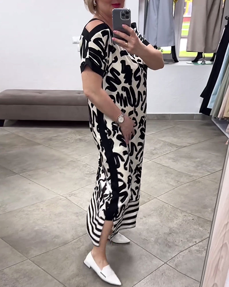 Kortermet kjole med off-the-shoulder print