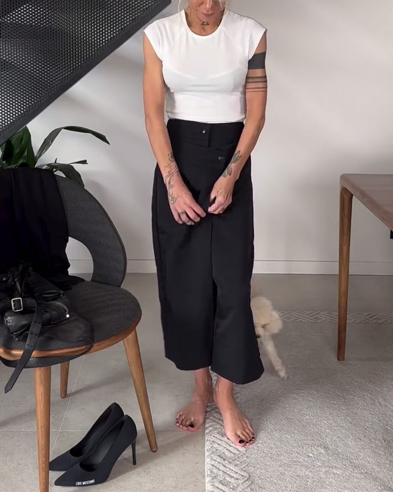 Enkle ensfargede asymmetriske fritidsbukser