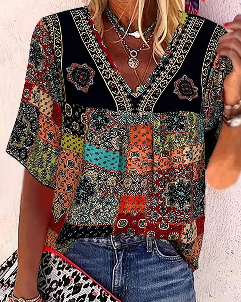 Plissert T-skjorte Med Vintage-Mønster