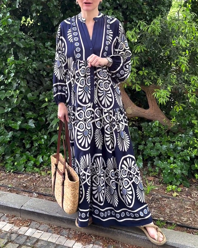 Uformell langermet kjole med retrotrykk