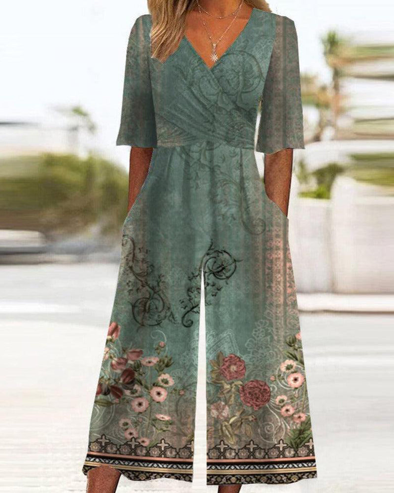 vintage jumpsuit med blomstertrykk