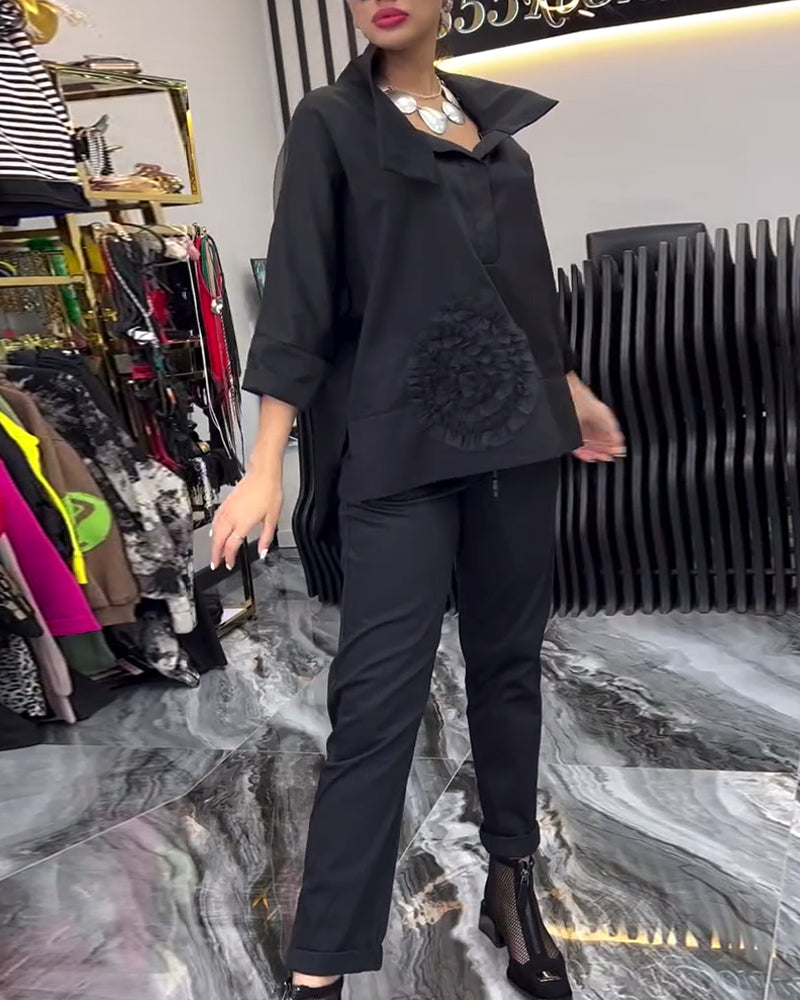 Lapel-blonde med lappeteppe blomsterbluse