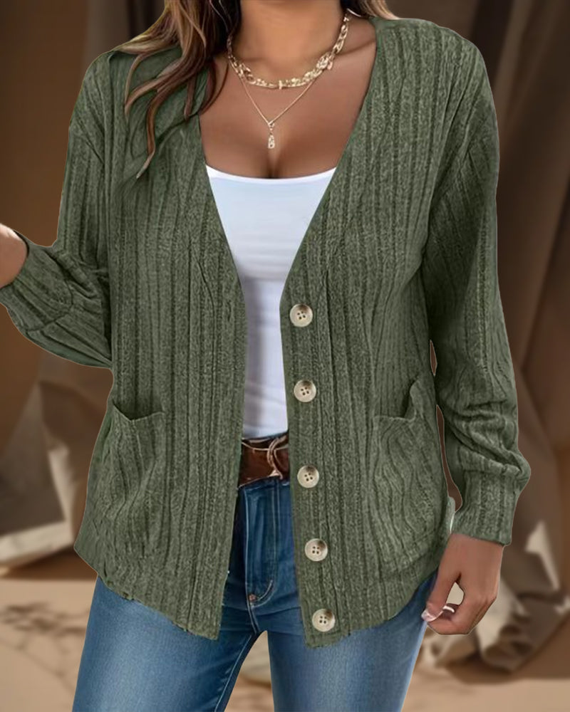 Ensfarget V-hals langermet kåpe