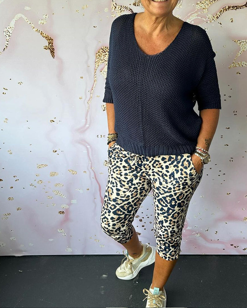 Leopardprint avskårne bukser med smal passform
