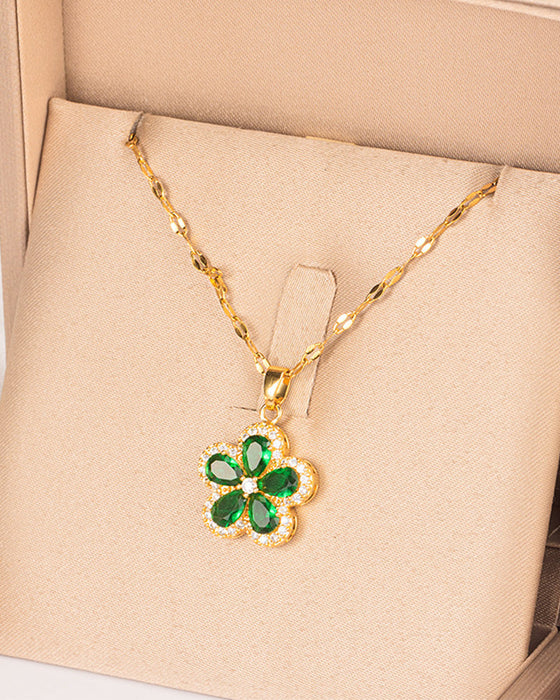 Fem-blads blomst 360° roterende anheng halskjede