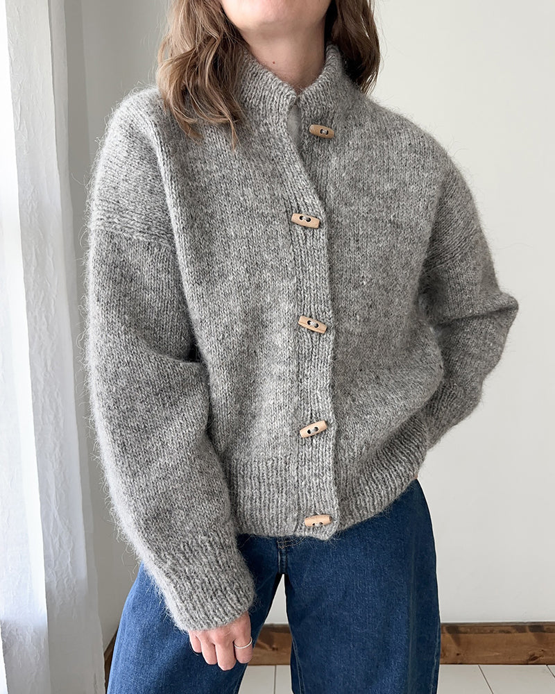 Stativ krage hornknapp ensfarget cardigan