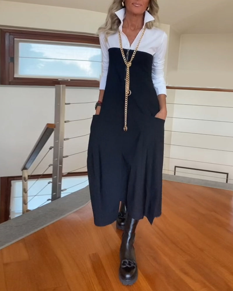 Fasjonabelt ensfarget skjørt med glidelås og lomme