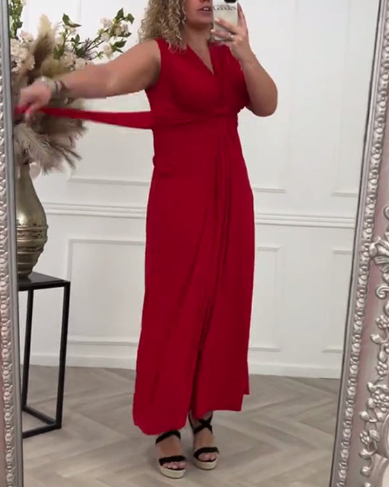 Ermeløs ensfarget twist elegant kjole