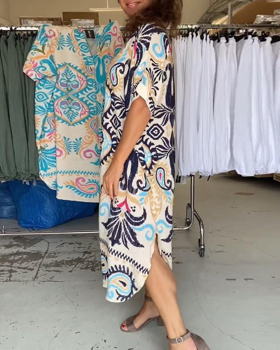 V-hals halvermet bohemsk løs kjole