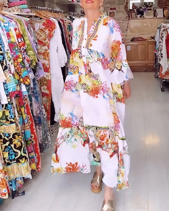 Patchworkkjole med Boho-trykk med knapper